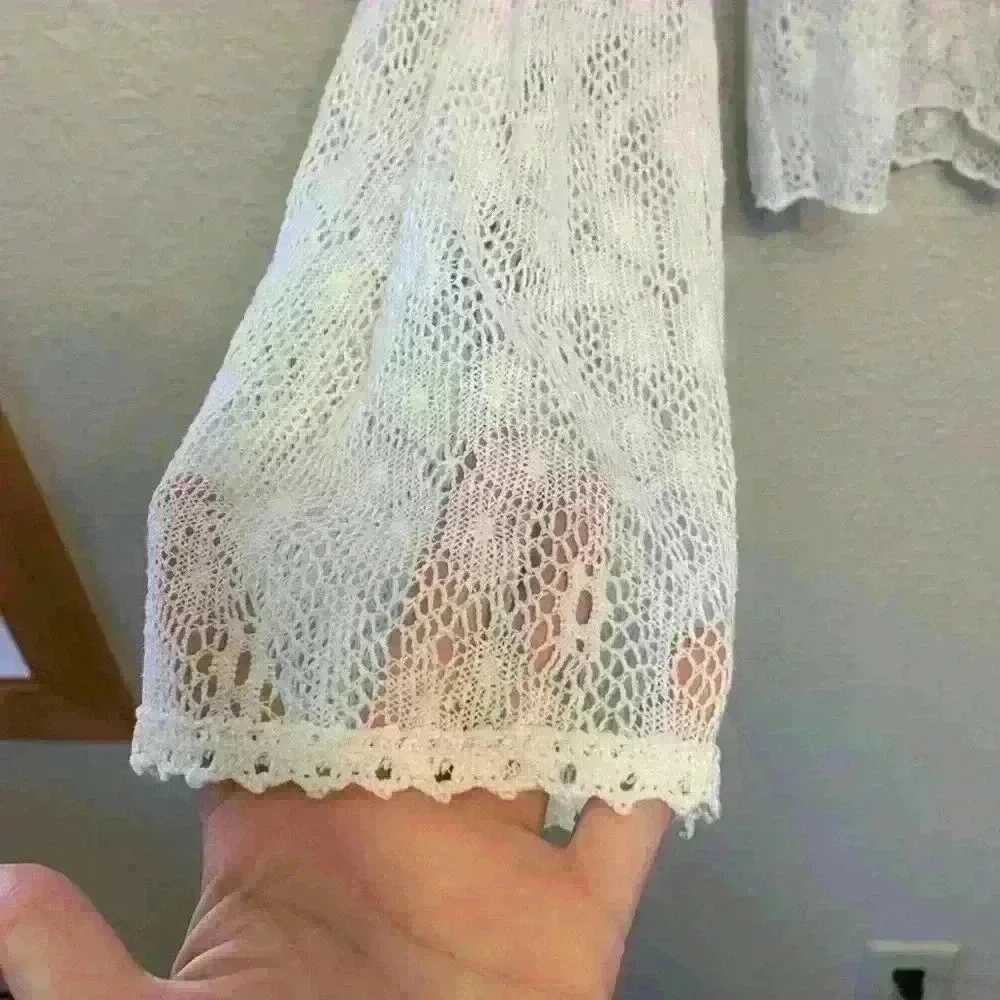 Angel Tattoo white lace long sleeve sz L 90s vintage moto hippie grunge preppy